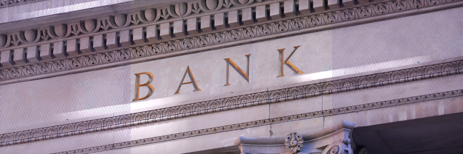 Lettering on stone bank building