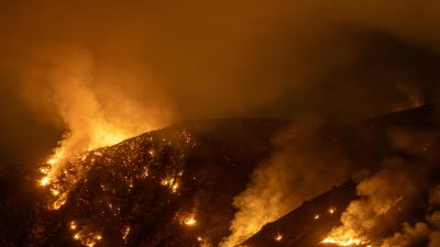 Wildfire buring hill