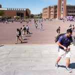 Students walking across campus