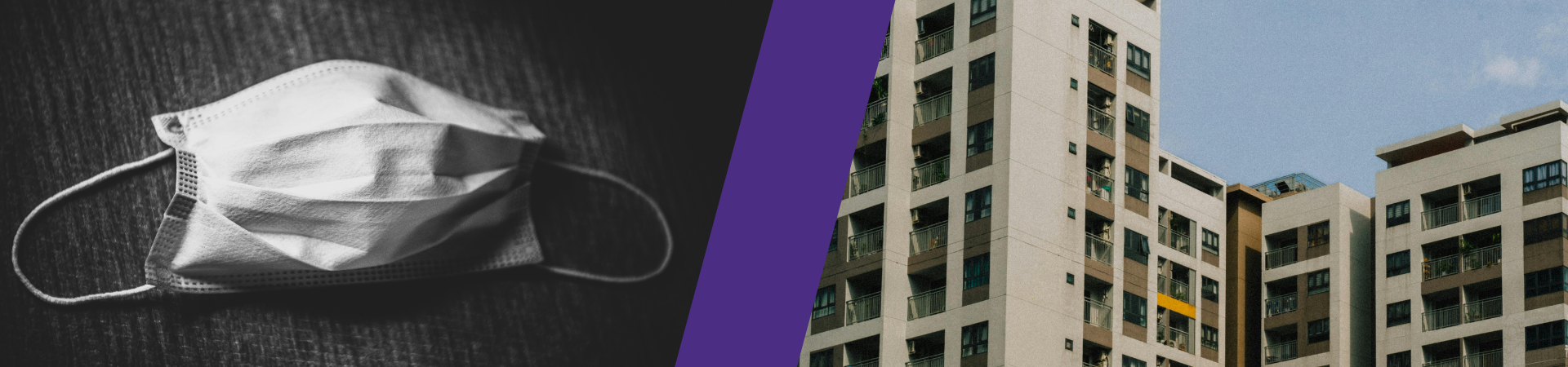 A mask and a large apartment complex