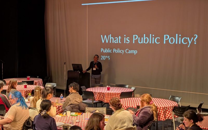 Evans faculty member Karin Martin introducing the question what is Public Policy
