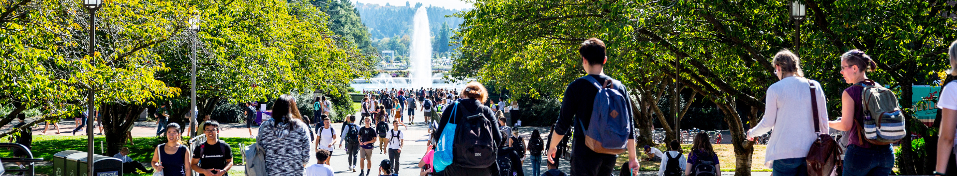 Students walking near fountain