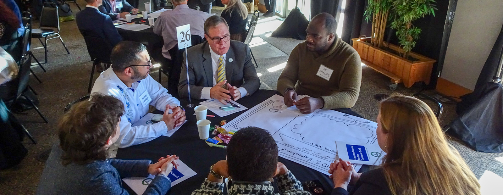 group of people discussing.
