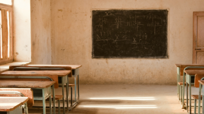 Empty Classroom An empty classroom with wooden desks and a blackboard